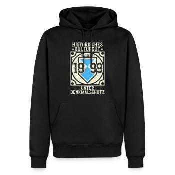 Baujahr 1999 Geboren, Geburtstag Jahrgang 1999 - Männer Premium Bio Hoodie - Schwarz - Vorne - Nico (187cm)