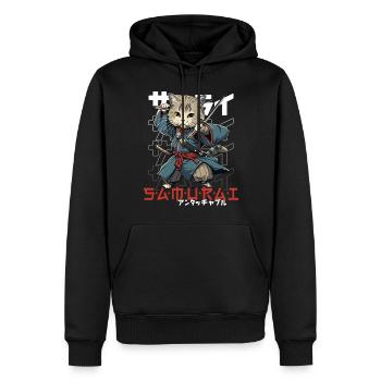 Chat Samouraï Chat Ninja Japonais Kawaii - Sweat à capuche Premium bio Homme - noir - Devant - Nico (187cm)
