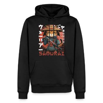 Chat Samouraï Chat Ninja Japonais Kawaii - Sweat à capuche Premium bio Homme - noir - Devant - Nico (187cm)