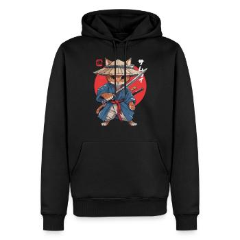Chat Samouraï Chat Ninja Japonais Kawaii - Sweat à capuche Premium bio Homme - noir - Devant - Nico (187cm)