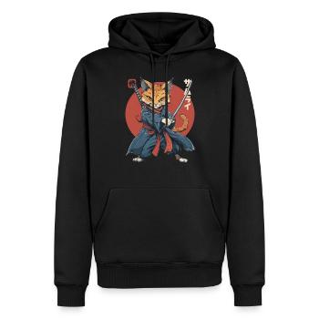 Chat Samouraï Chat Ninja Japonais Kawaii - Sweat à capuche Premium bio Homme - noir - Devant - Nico (187cm)