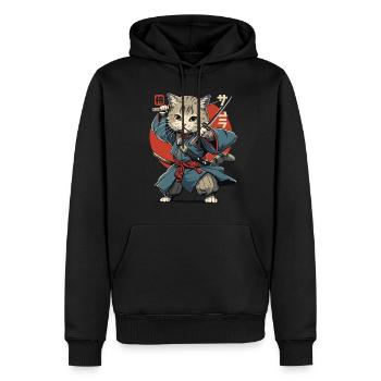 Chat Samouraï Chat Ninja Japonais Kawaii - Sweat à capuche Premium bio Homme - noir - Devant - Nico (187cm)