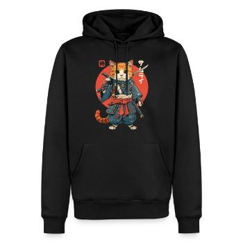 Chat Samouraï Chat Ninja Japonais Kawaii - Sweat à capuche Premium bio Homme - noir - Devant - Nico (187cm)
