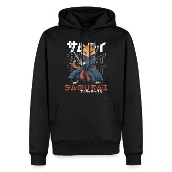 Chat Samouraï Chat Ninja Japonais Kawaii - Sweat à capuche Premium bio Homme - noir - Devant - Nico (187cm)