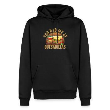 Tu m’as eu à Quesadillas - Sweat à capuche Premium bio Homme - noir - Devant - Nico (187cm)