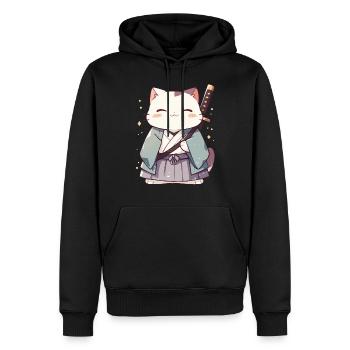 Chat samouraï Kawaii Chat ninja japonais - Sweat à capuche Premium bio Homme - noir - Devant - Nico (187cm)