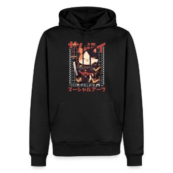 Chat samouraï Kawaii Chat ninja japonais - Sweat à capuche Premium bio Homme - noir - Devant - Nico (187cm)