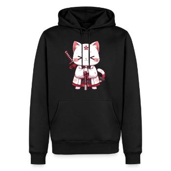 Chat samouraï Kawaii Chat ninja japonais - Sweat à capuche Premium bio Homme - noir - Devant - Nico (187cm)