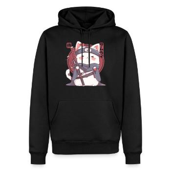 Samurai Cat Kawaii Japanische Ninja Cat - Männer Premium Bio Hoodie - Schwarz - Vorne - Nico (187cm)