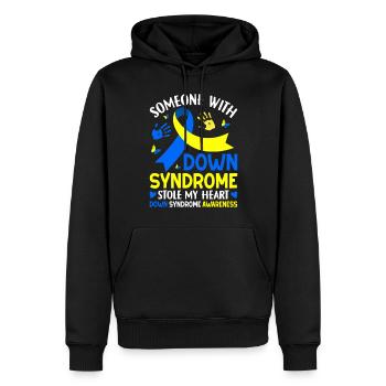Quelqu’un atteint du syndrome de Down a volé mon cœur drôle - Sweat à capuche Premium bio Homme - noir - Devant - Nico (187cm)