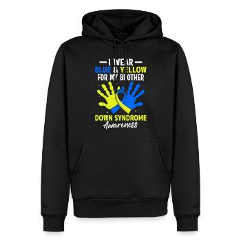 Syndrome de Down Frère Chromosome T21 Bleu et - Sweat à capuche Premium bio Homme - noir - Devant - Nico (187cm)