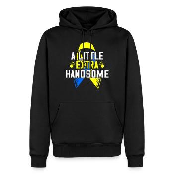 Un peu plus beau trisomique bleu et - Sweat à capuche Premium bio Homme - noir - Devant - Nico (187cm)