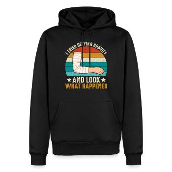 Schwerkraft, Knochenbruch, Ausrutschen und Sturz, Unfallverletzung - Männer Premium Bio Hoodie - Schwarz - Vorne - Nico (187cm)
