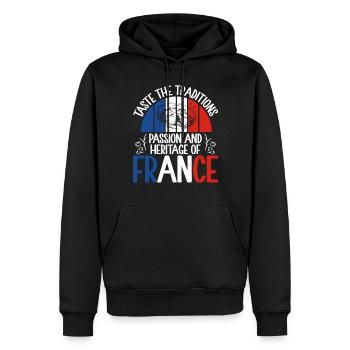 Cadeaux de cuisine française - Sweat à capuche Premium bio Homme - noir - Devant - Nico (187cm)