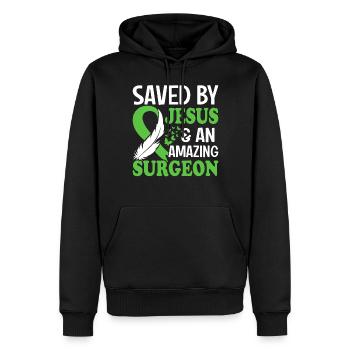 Saved By Jesus Funny Scoliosis Cervical Spine - Men’s Premium Organic Hoodie - black - Front - Nico (187cm)