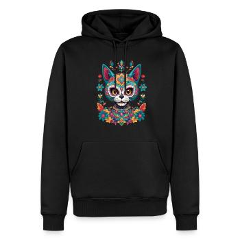 Sugar Skull Cat Aesthetic Mexico Streetwear - Men’s Premium Organic Hoodie - black - Front - Nico (187cm)