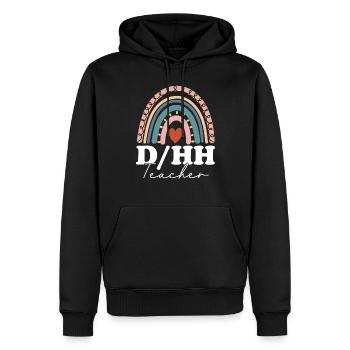 Appréciation de l’enseignant DHP Boho Arc-en-ciel ASL Sourd - Sweat à capuche Premium bio Homme - noir - Devant - Nico (187cm)