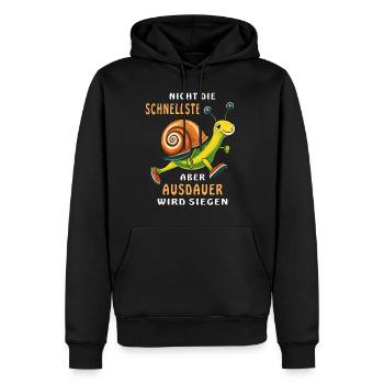 CE N’EST PAS LE PLUS RAPIDE, MAIS L’ENDURANCE L’EMPORTERA - Sweat à capuche Premium bio Homme - noir - Devant - Nico (187cm)