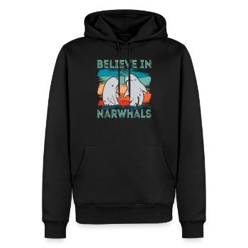 Croyez en l’amour du narval Animaux de baleine de mer - Sweat à capuche Premium bio Homme - noir - Devant - Nico (187cm)