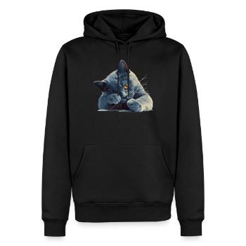 Chat bleu russe Russisch Blau Katze - Sweat à capuche Premium bio Homme - noir - Devant - Nico (187cm)