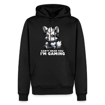 Can't Hear You I'm Gaming Wolf Video Games Gamer - Männer Premium Bio Hoodie - Schwarz - Vorne - Nico (187cm)