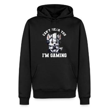 Can't Hear You I'm Gaming Wolf Video Games Gamer - Männer Premium Bio Hoodie - Schwarz - Vorne - Nico (187cm)