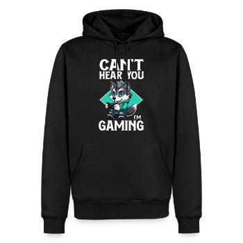 Can't Hear You I'm Gaming Wolf Video Games Gamer - Männer Premium Bio Hoodie - Schwarz - Vorne - Nico (187cm)