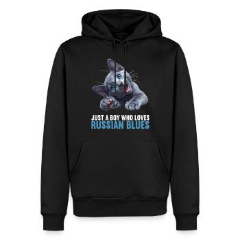Chat bleu russe Russisch Blau Katze - Sweat à capuche Premium bio Homme - noir - Devant - Nico (187cm)