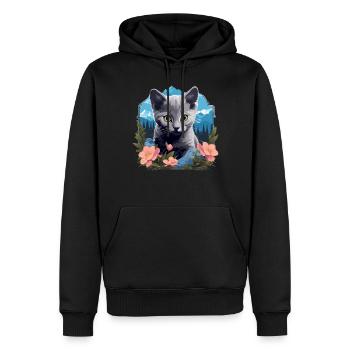 Chat bleu russe Russisch Blau Katze - Sweat à capuche Premium bio Homme - noir - Devant - Nico (187cm)