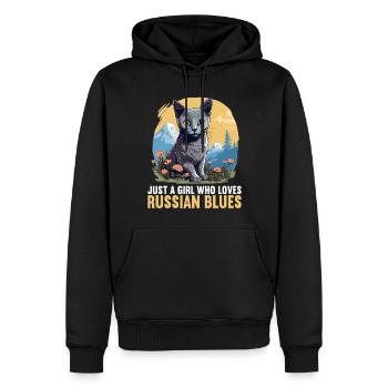Chat bleu russe Russisch Blau Katze - Sweat à capuche Premium bio Homme - noir - Devant - Nico (187cm)