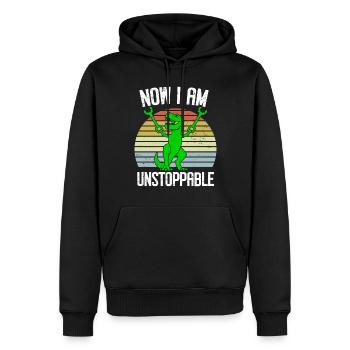 Rétro Maintenant je suis imparable Drôle T-Rex Dinosaure - Sweat à capuche Premium bio Homme - noir - Devant - Nico (187cm)