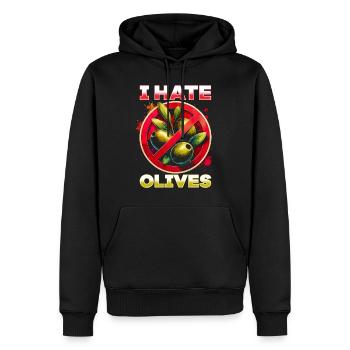 I hate olives - Men’s Premium Organic Hoodie - black - Front - Nico (187cm)