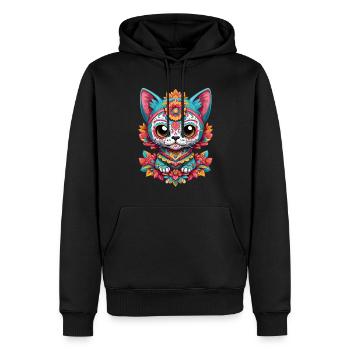 Kawaii Katze Ikonischer Zuckerschädel Mexiko - Männer Premium Bio Hoodie - Schwarz - Vorne - Nico (187cm)