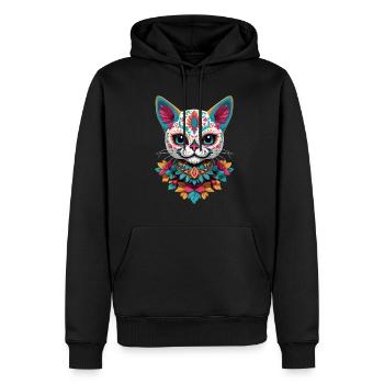 Katze Ikonischer Zuckerschädel Mexikanische Feste - Männer Premium Bio Hoodie - Schwarz - Vorne - Nico (187cm)