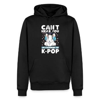 Je ne t’entends pas, j’écoute de la K-pop, Arctic Fox - Sweat à capuche Premium bio Homme - noir - Devant - Nico (187cm)