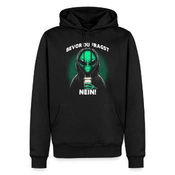 Avant de poser la question : Non - Sweat à capuche Premium bio Homme - noir - Devant - Nico (187cm)