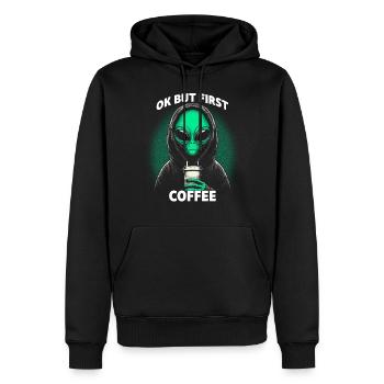 Ok But First Coffee - Männer Premium Bio Hoodie - Schwarz - Vorne - Nico (187cm)