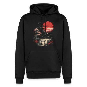 Japon Paysage Lune Rouge Oiseaux Arbres Bonsaï - Sweat à capuche Premium bio Homme - noir - Devant - Nico (187cm)