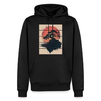Japon Paysage Bonsaï Arbre Lune Rouge Esthétique - Sweat à capuche Premium bio Homme - noir - Devant - Nico (187cm)