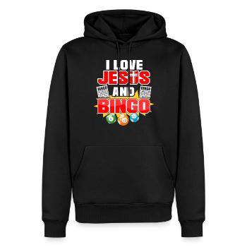 Joueur de bingo Jésus Foi Chrétienne - Sweat à capuche Premium bio Homme - noir - Devant - Nico (187cm)