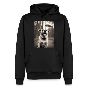 Hunde Selfie mit Außerirdischem Raumschiff Design - Männer Premium Bio Hoodie - Schwarz - Vorne - Nico (187cm)