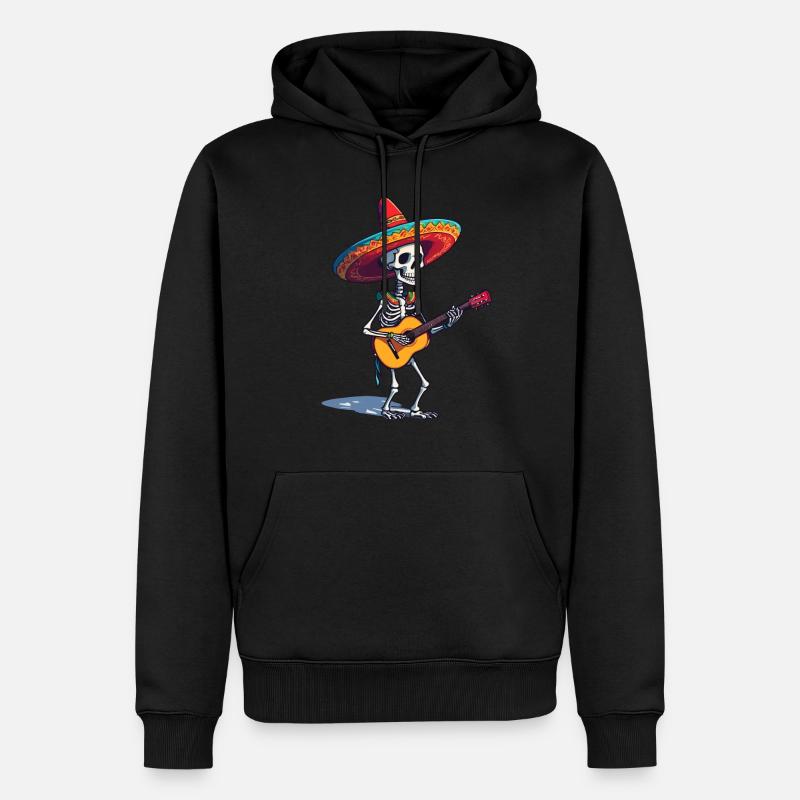 Guitariste squelette mariachi mexicain - Sweat à capuche Premium bio Homme - noir