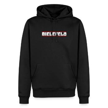 Bielefeld - Männer Premium Bio Hoodie - Schwarz - Vorne - Nico (187cm)