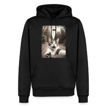 Lustiges Katzen Selfie Außerirdisches Raumschiff - Männer Premium Bio Hoodie - Schwarz - Vorne - Nico (187cm)