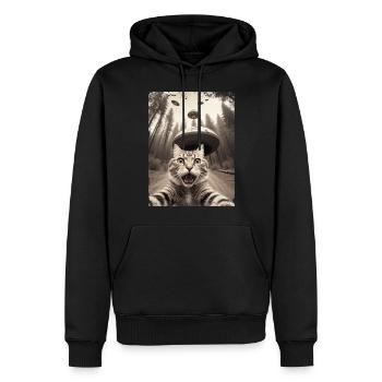 Lustiges Katzen Selfie Außerirdisches Raumschiff - Männer Premium Bio Hoodie - Schwarz - Vorne - Nico (187cm)