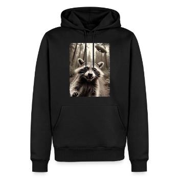 Lustiges Waschbär Selfie Außerirdisches Raumschiff - Männer Premium Bio Hoodie - Schwarz - Vorne - Nico (187cm)