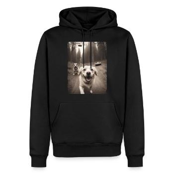 Selfie de chiens avec conception de vaisseau spatial extraterrestre - Sweat à capuche Premium bio Homme - noir - Devant - Nico (187cm)