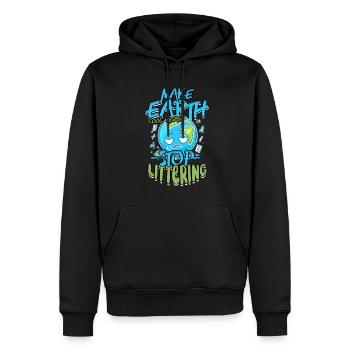 Environmental Protection Make Earth Cool Again Stop Littering - Men’s Premium Organic Hoodie - black - Front - Nico (187cm)