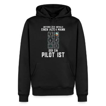 Airplane Tshirt Men's Helicopter Pilot Airplane - Men’s Premium Organic Hoodie - black - Front - Nico (187cm)