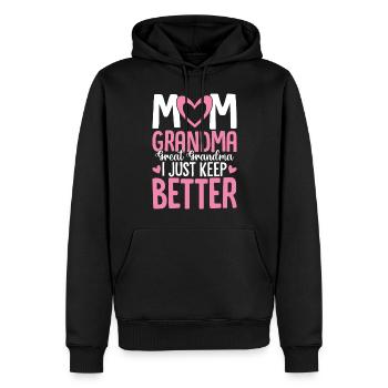 Maman Grand-mère Arrière-Grand-mère Je n’arrête pas de recevoir - Sweat à capuche Premium bio Homme - noir - Devant - Nico (187cm)